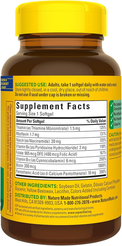 Nature Made Super B Energy Complex, Dietary Supplement for Brain Cell Function Support, 160 Softgels, 160 Day Supply