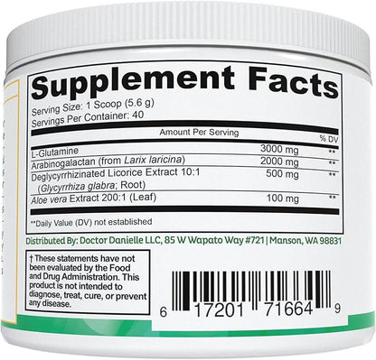Doctor Danielle Gut Assist - Leaky Gut Repair Supplement Powder - Glutamine, Arabinogalactan, Licorice Root - Supports IBS, Heartburn, Bloating, Gas, Constipation, SIBO from