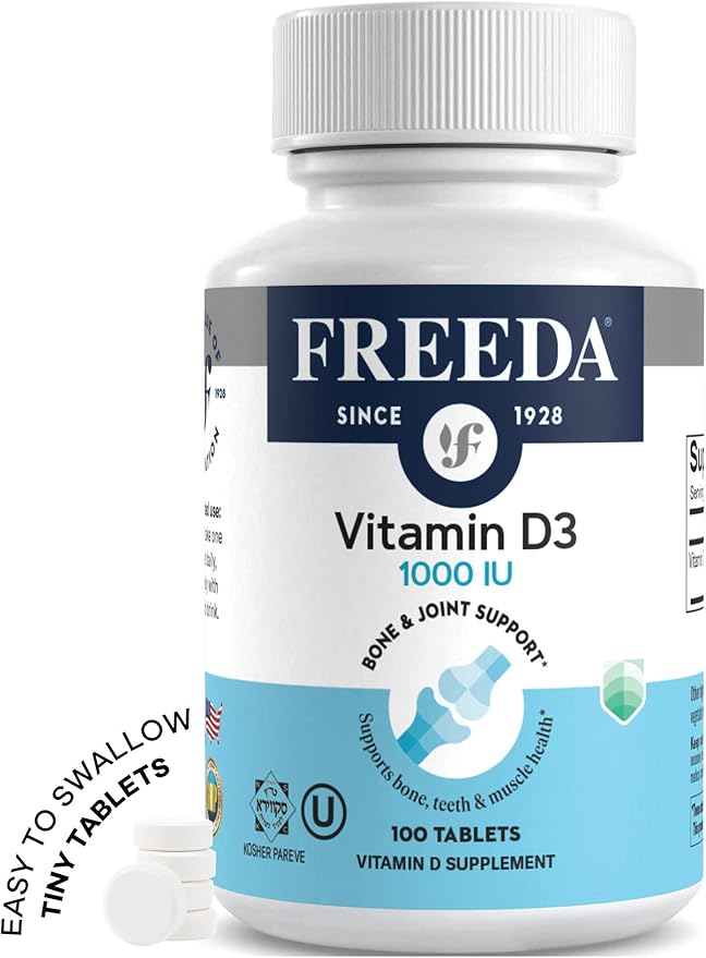 FREEDA Vitamin D3-1000 IU - Pure High Potency Kosher Supplement Tablets - Bone and Muscle Health, Calcium Absorption, Immune Support for Men and Women* - 100 Count