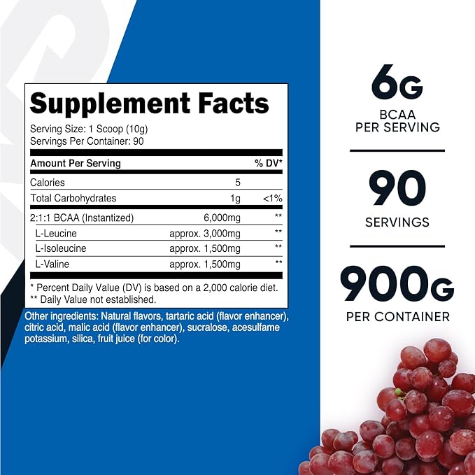 Nutricost BCAA Powder (Grape, 90 Servings) - Optimal 2:1:1 Ratio, Vegetarian, Non-GMO