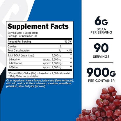 Nutricost BCAA Powder (Grape, 90 Servings) - Optimal 2:1:1 Ratio, Vegetarian, Non-GMO