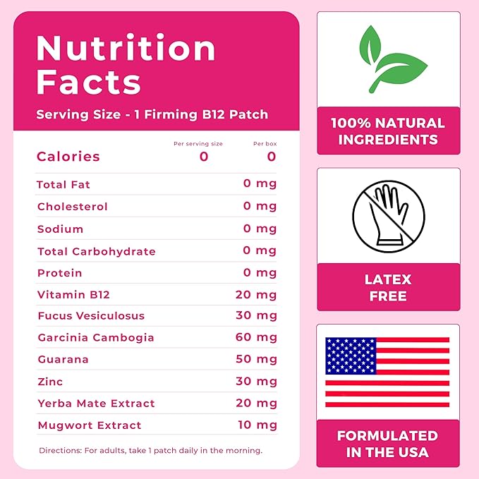 Firming B12 Patches (Pack of 72) - 100% Natural Vitamin Patches for Women, Energy & Body Support, Self-Adhesive Transparent Patches - Enhanced Formula
