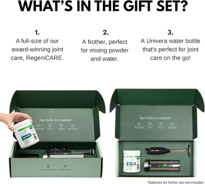 Univera RegeniCARE Gift Set with Bottle and Frother – Joint Support with Glucosamine, Univestin, MSM, Chondroitin – 30 Servings, Green Apple