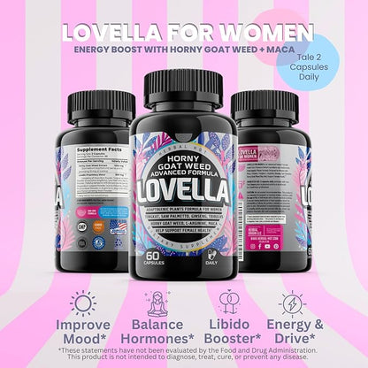 Hornygoatweed Women - Libido Booster for Women, Mood, Energy & Hormone Balance for Women w. Maca Root - Female Libido Booster w. Ginseng - Libido Supplement for Women w. Tribulus terrestris -60ct USA