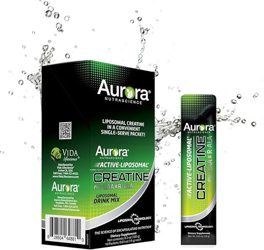 Aurora Nutrascience Liposomal Creatine + GAA & R-ALA Lemon Lime Powder Drink Mix, Increased Energy, Supports Exercise Performance & Muscle Growth, 10 Packets