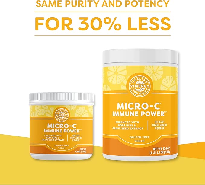 Vimergy Micro-C Immune Power TM * - 500g – 278 Servings – 1000mg/serving – Gentle Form – Antioxidant Phytonutrients – Immune & Nerve Support – Benefits Bone & Cartilage – Gluten-Free – Kosher – Vegan