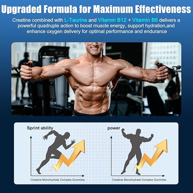 Creatine Monohydrate Gummies 5000g for Men Women, Sugar Free Chewables Creatine Pre-Workout Supplement with L-Taurine + Vitamins for Muscle Strength, Boost Energy & Endurance,120 Gummies-Blueberry
