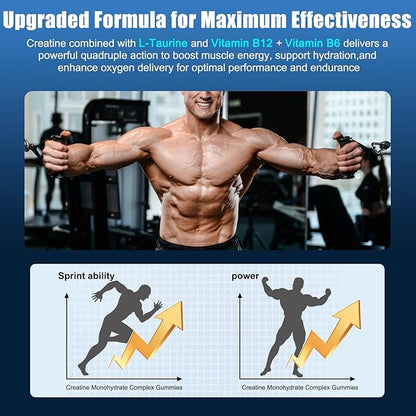 Creatine Monohydrate Gummies 5000g for Men Women, Sugar Free Chewables Creatine Pre-Workout Supplement with L-Taurine + Vitamins for Muscle Strength, Boost Energy & Endurance,120 Gummies-Blueberry