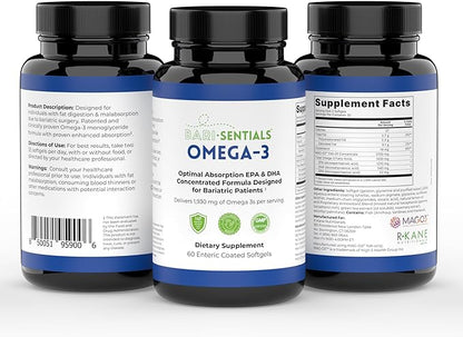 Barisentials Omega-3 Supplement - 1,930mg EPA & DHA Per Serving- Designed for Bariatric Patients- High Absorption MAG-03 Technology - 60 Coated Softgels (1-Month Supply)