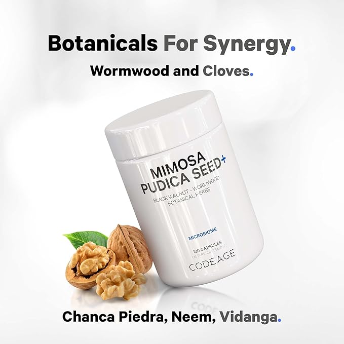 Codeage Organic Mimosa Pudica Seed Capsules - Mimosa Pudica Seeds Supplement - Black Walnut, Cloves, Vidanga, Neem, BioPerine - All in One - Sensitive Plant Pills - Non-GMO & Vegan - 120 Capsules