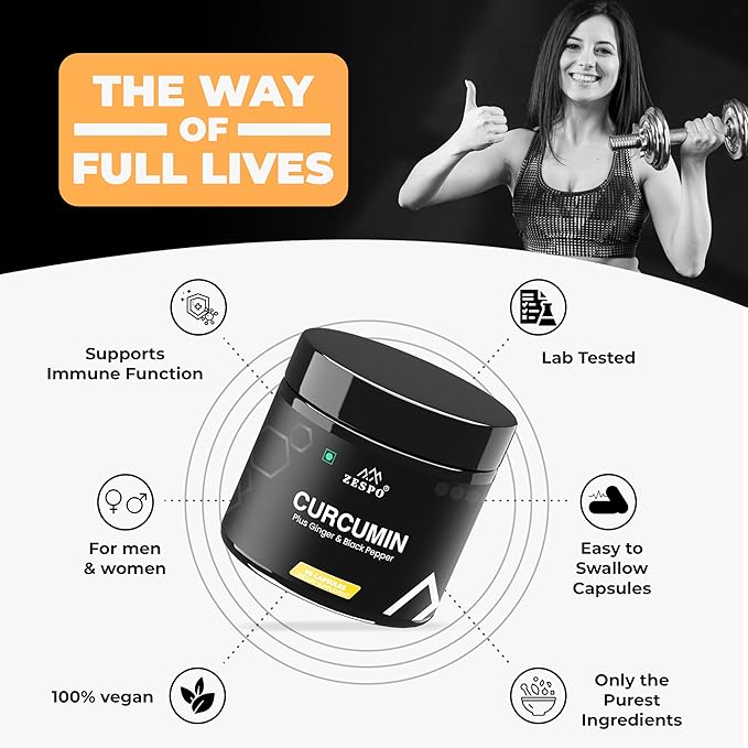 Curcumin Supplement 1105mg,with 95% Curcuminoids, Ginger & Piperine – Vegan, 90 Capsules