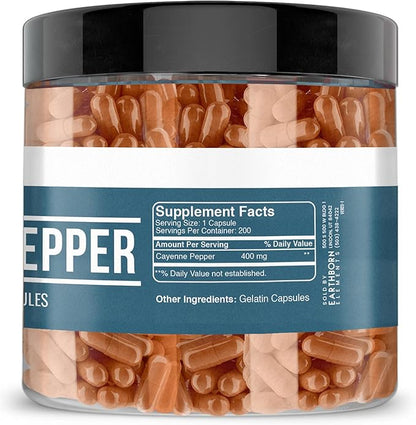 Earthborn Elements Cayenne Pepper & Slippery Elm Bundle (200 Capsules Each) Pure & Undiluted, No Additives