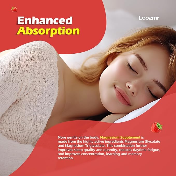 Magnesium Glycinate Gummies 1000mg - Sugar Free Magnesium Potassium Supplement with Vitamin D, B6, CoQ10 for Calm Mood & Sleep Support - 60 Strawberry Gummies