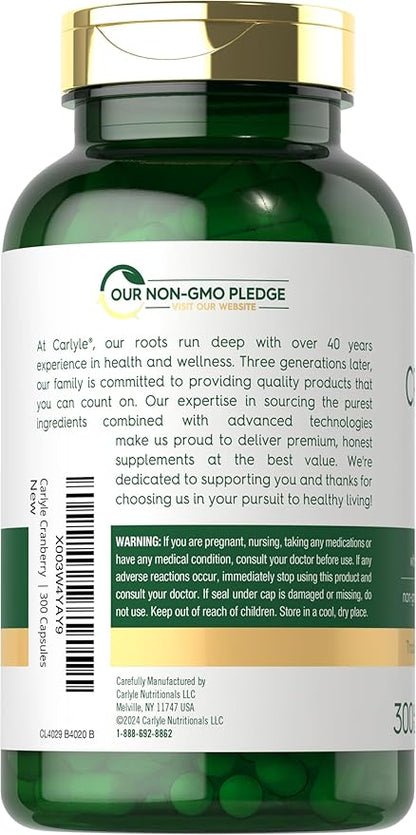 Carlyle Cranberry Pills 15000mg | 300 Capsules | Herb Extract Supplement | for Women and Men | with Vitamin C | Non-GMO & Gluten Free
