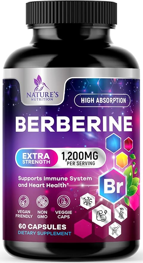 Premium Berberine HCL 1200mg Supplement - Berberine HCI Capsules High Absorption Supplement for Heart Health & Immune Support, High Strength, Gluten-Free, Vegan, Non-GMO Pills - 60 Veggie Capsules