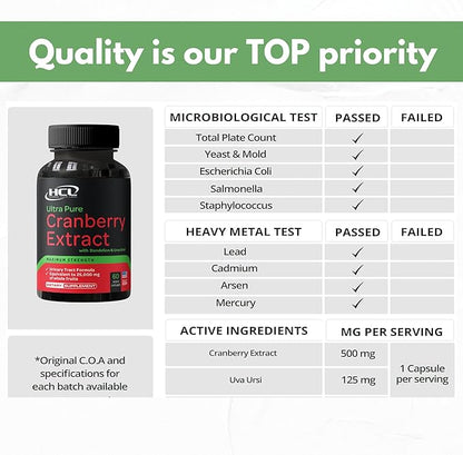 Cranberry Extract Pills - Super Strength 50:1 Whole Fruit Concentrate Equals to 25,000mg of Fresh Cranberries Plus Dandelion & Uva Ursi - Natural UTI Support - Kidney Cleanse & Urinary Tract Health