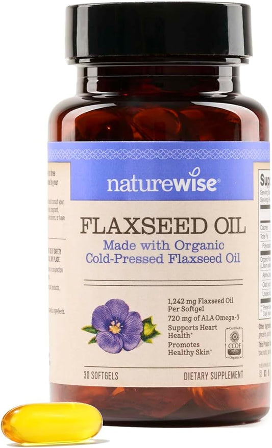 NatureWise Flaxseed Oil 1200 mg, Fish Free Omega 3 6 9 with 720mg ALA, Dietary Supplement for Heart Health Support - Organic, Cold Pressed, Non-GMO - 30 Softgels[1-Month Supply]