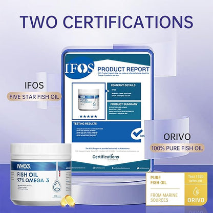 Omega 3 Fish Oil 1500mg with DHA & EPA Fatty Acids, 97% Omega 3 Supplement 120 Softgel –Burpless for Heart, Brain & Joint Health