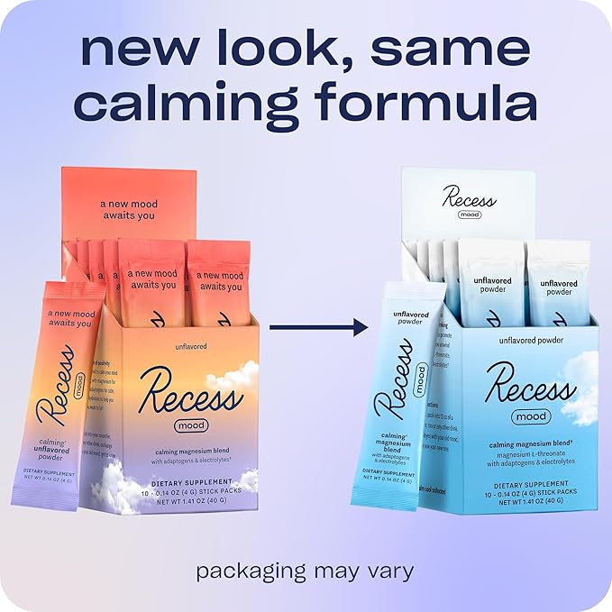 Recess Mood Powder, Calming Magnesium L-Threonate Blend with Passion Flower, L-Theanine, Electrolytes, Magnesium Calm Support Powder Supplement