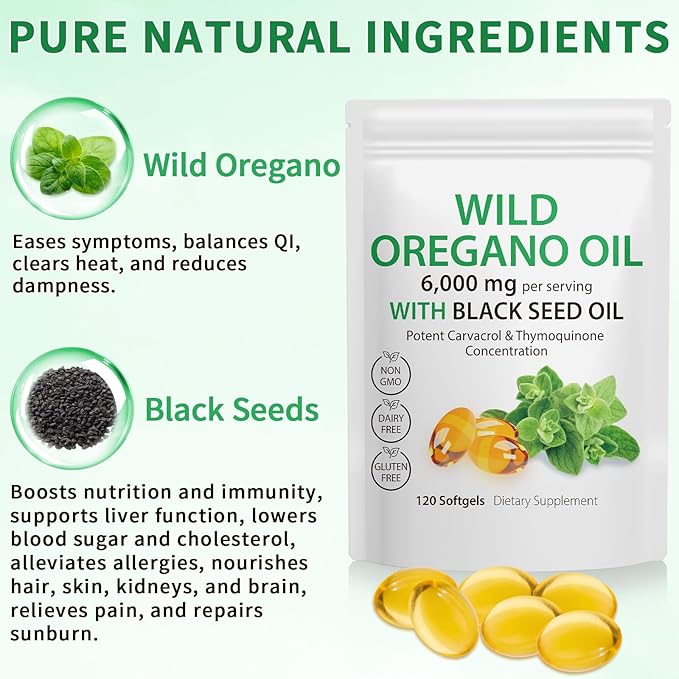 Oil of Oregano with Black Seed Oil, Organic Oregano Oil Softgels,Oregano Oil Capsules Organic,Non-GMO, Gluten Free,120