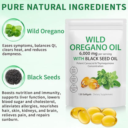 Oil of Oregano with Black Seed Oil, Organic Oregano Oil Softgels,Oregano Oil Capsules Organic,Non-GMO, Gluten Free,120