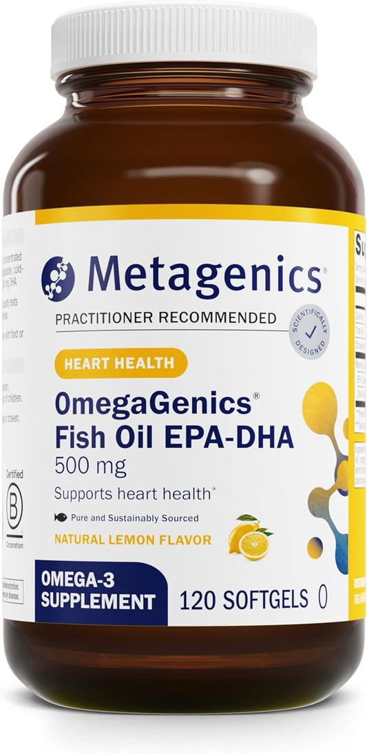 Metagenics OmegaGenics EPA-DHA 500 - High Potency - Supports Cardiovascular Health* - Fish Oil EPA DHA - Purity & Quality Tested - Non-GMO & Gluten-Free - 120 Count