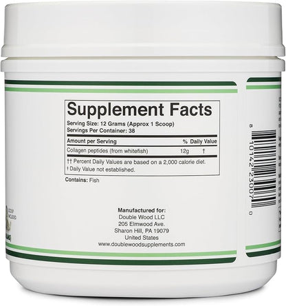 Double Wood Supplements Marine Collagen Powder (1 LB / 16 OZ of Quick Dissolve Marine Collagen Peptides) Wildcaught, Unflavored, Micronized - Scoop Included, No Fillers (38 Servings of 12 Grams Each)