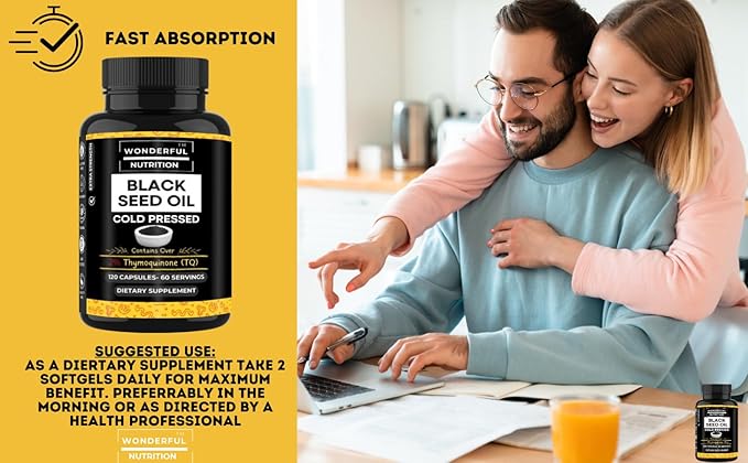 Black Seed Oil - 120 Softgels, 1000mg/Serving, 2% Thymoquinone, Black Cumin Seed Oil, Nigella Sativa, Black Seed Oil Organic Cold Pressed- Supports Health, Hair, Skin & Nails
