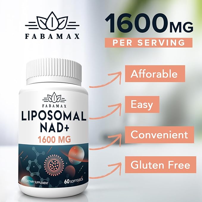 1600 mg Liposomal NAD Supplement, 98% Pure NAD+ Supplement, Superior Absorption, Alternative to Nicotinamide Riboside or NADH to Boost NAD+ for Aging Defense, Energy, Longevity, 180 Softgels