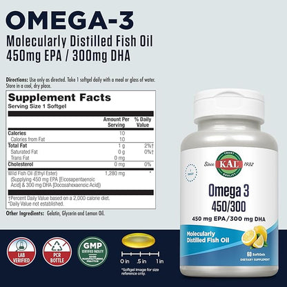 KAL 450/300 1280 Mg Omega 3, Lemon, 60 Count