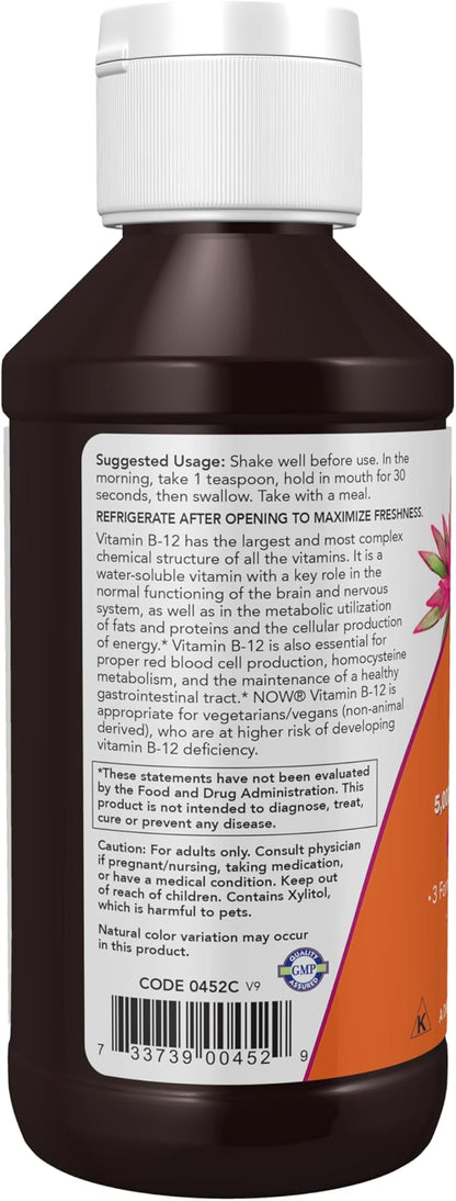 NOW Foods Supplements, Ultra B-12, Liquid, 800 mcg Folic Acid, Cellular Energy Production*, 4-Ounce