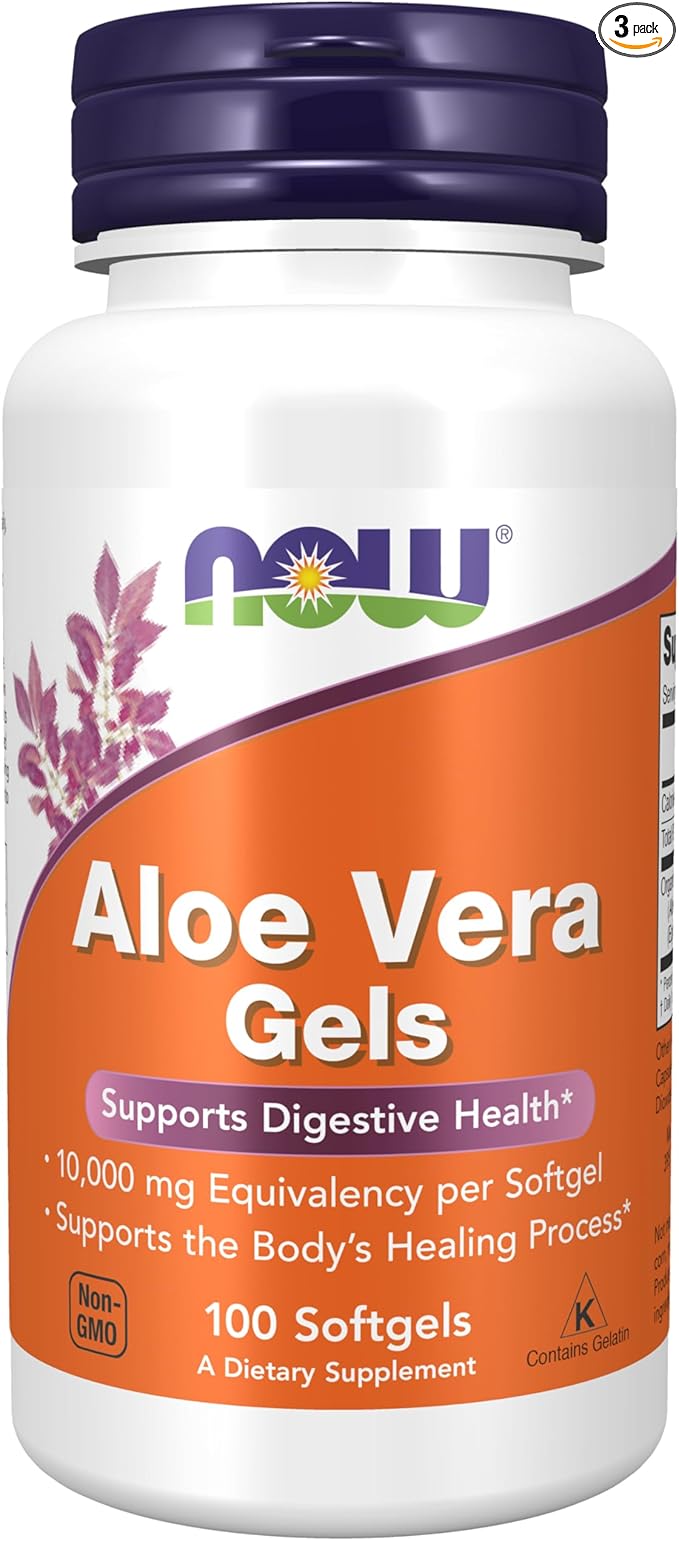 NOW Aloe Vera Gels, 10000mg, 100 Softgels (Pack of 3)