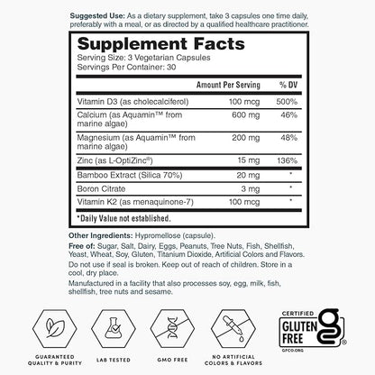 Nature's Lab Gold Vital Bones with Aquamin™ Plant-Based Calcium - 90 Vegetarian Capsules