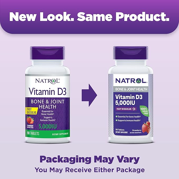 Natrol Fast Dissolve Vitamin D3 5,000 IU, Dietary Supplement for Bone and Joint Health, Bone Support Supplement, 90 Tablets, 90 Day Supply