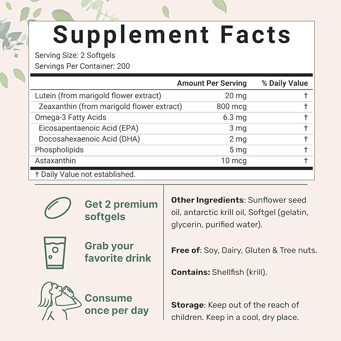 Micro Ingredients Lutein & Zeaxanthin 20mg Softgels, 400 Count, with Astaxanthin, Omega-3s, & Phospholipids | Eye + Vision Health Vitamins | Third Party Tested, Non-GMO, Gluten Free