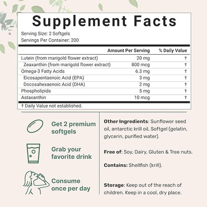 Micro Ingredients Lutein & Zeaxanthin 20mg Softgels, 400 Count, with Astaxanthin, Omega-3s, & Phospholipids | Eye + Vision Health Vitamins | Third Party Tested, Non-GMO, Gluten Free
