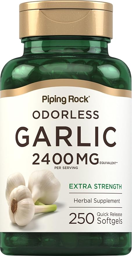 Piping Rock Odorless Garlic Softgels 2400mg | 250 Pills | High Potency Extract | Herbal Supplement | Non-GMO, Gluten Free