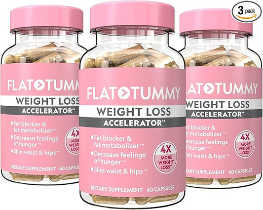 Flat Tummy Weight Loss Accelerator – Clinically Studied Fat Burner & Appetite Suppressant for Women, Post GLP-1 Supplement – Achieve a Slimmer Waist & HIPS – 60 Capsules (3 Pack)