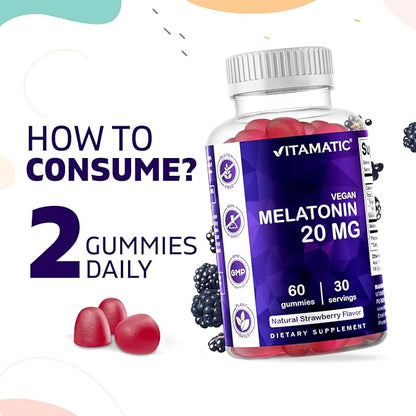 Vitamatic Melatonin 20mg Gummies for Adults, 30 Servings - 60 Count - Non-Habit Forming Supplement