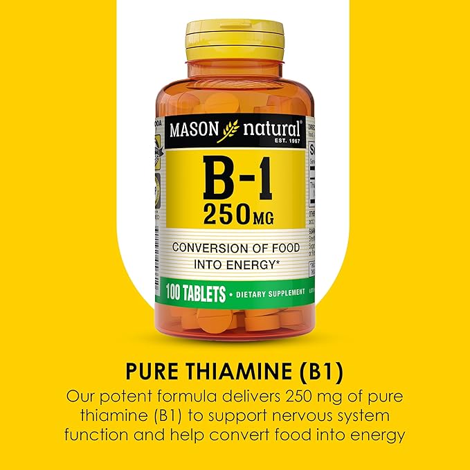 MASON NATURAL Vitamin B1 Thiamine 250 mg, 300-Day Supply, Dietary Supplement to Support Natural Energy Levels, 100 Tablets (Pack of 3)