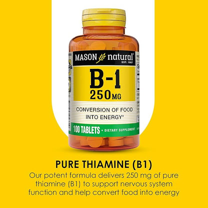 MASON NATURAL Vitamin B1 Thiamine 250 mg, 300-Day Supply, Dietary Supplement to Support Natural Energy Levels, 100 Tablets (Pack of 3)