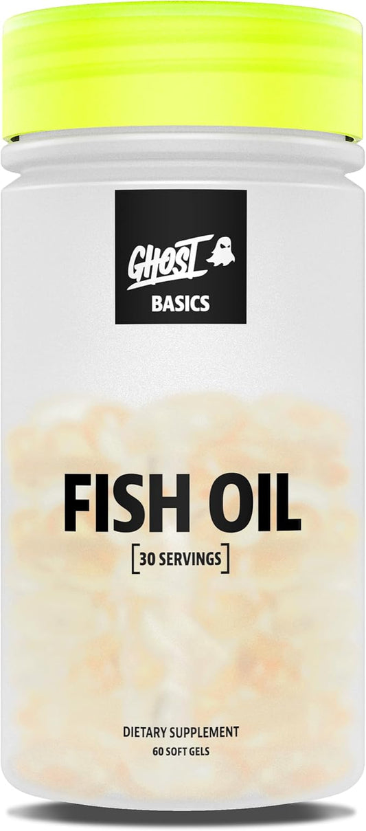 GHOST Basics Fish Oil Supplement, 3000MG Daily Omega 3 Fatty Acids with DHA & EPA for Brain, Heart Health & Immunity Support - Gluten-Free & Soy-Free - 60 Enteric Coated Softgels