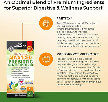 Advanced Prebiotics for Digestive Health - Fast Acting Gut Health Supplement with Clinically Validated Prebiotics for Women & Men for Healthy Gut Flora Bloating & Immune Support - 1 Month Supply