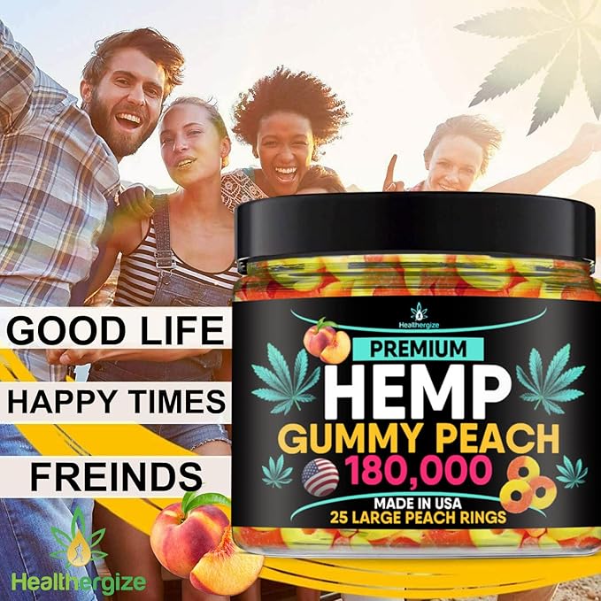 Hemp Gummies-Premium Peach Rings-Fresh and Full Flavor-Natural Hemp Oil Gummy-Great for Back, Neck, Knees, Muscles, Joints, Calm, Relax, Discomfort-Made in USA