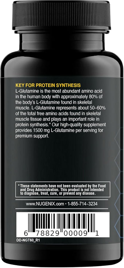 Nugenix Essentials L-Glutamine, 1500mg 100% Botanical L-Glutamine Amino Acid, Protein Synthesis, Supports Cellular Function, 60 Capsules