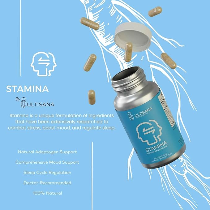 Stamina Antioxidant & Stress Relief Supplement | for Enhanced Mood, Boost Energy, Immune & Sleep Support | Vitamin B12 & B6, Ashwagandha, Turmeric, 5-HTP & More | Non-GMO, 60 Capsules