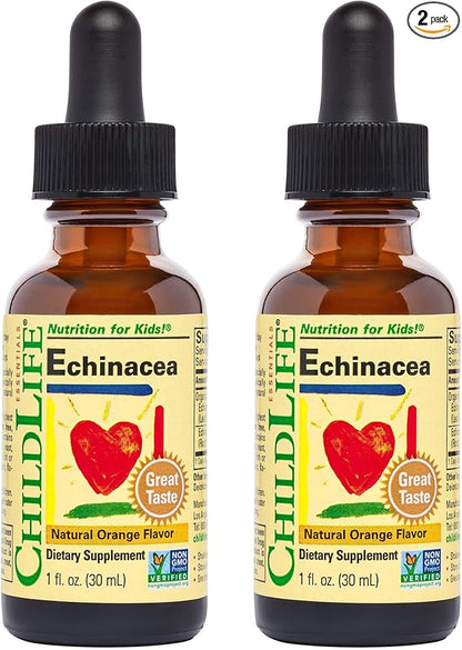 CHILDLIFE ESSENTIALS Echinacea for Kids - Kids Echinacea Drops, Liquid Tincture, Alcohol Free Supplement for Babies, Toddlers, Children - Natural Orange, 1 Fl Oz (Pack of 2)