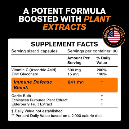 Immune Support Vitamins - Elderberry with Zinc, Vitamin C, and Garlic for Adults - Sambucus Black Elderberry Capsules & Echinacea Immunity Renewal Complex - Powerful Vegan 10 in 1 Immune Defense