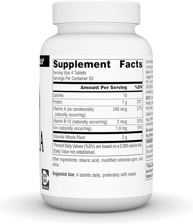 Source Naturals Chlorella 500 mg Green Superfood, Plant-Based B12-200 Tablets