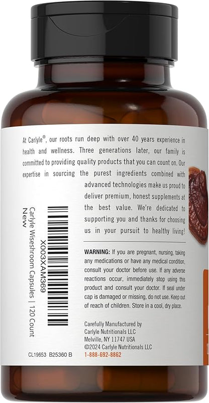 Carlyle Reishi Mushroom Capsules 5000 mg | 120 Count | Non-GMO and Gluten Free Extract Supplement | Wiseshroom